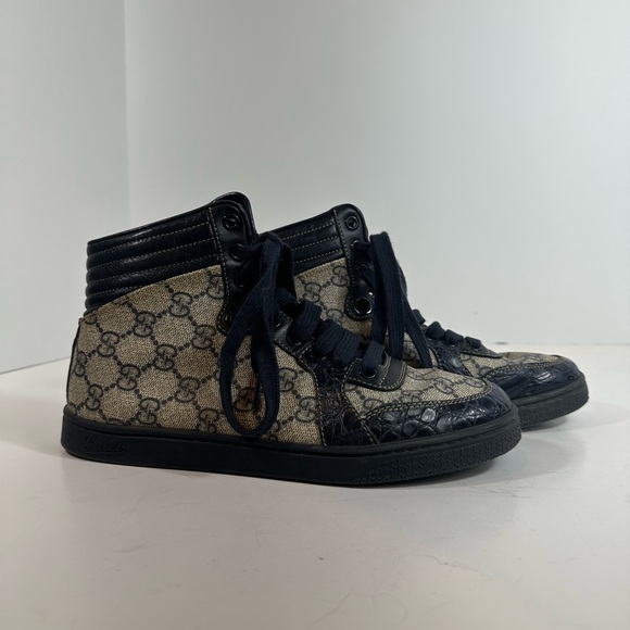 Gucci High Top Blue Croc Leather Monogram GG Canvas Sneakers Eu 36 US 6 - Picture 4 of 11